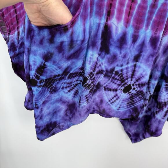 Advanced Apparel Boxy Tunic Top O/S One size Purple Watercolor Pockets Lagenlook - Picture 6 of 8